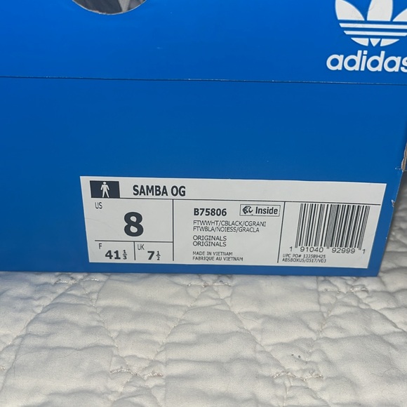 Adidas Original Men’s Samba OG Sneaker White/Black/Granite Size 8 and 5 1/2 - Picture 13 of 16